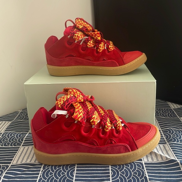 Lanvin Leather Curb Poppy Red Sz 41 Sneakers - Picture 1 of 6